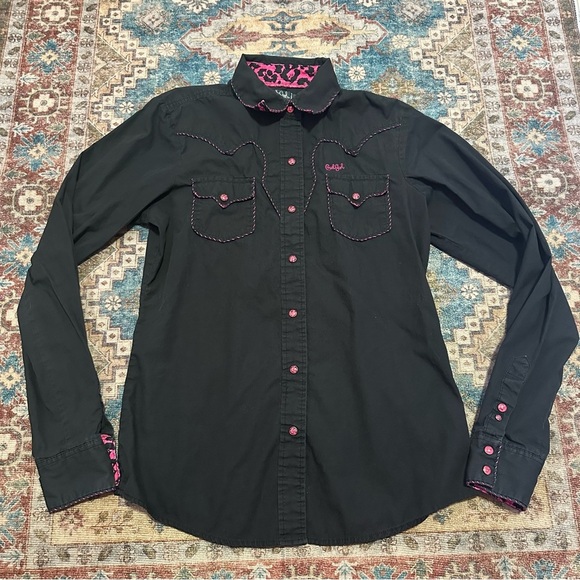 Women’s Cruel Girl Western Cowgirl Shirt Black Pink Y2K Long Sleeve Size Small - Picture 3 of 8